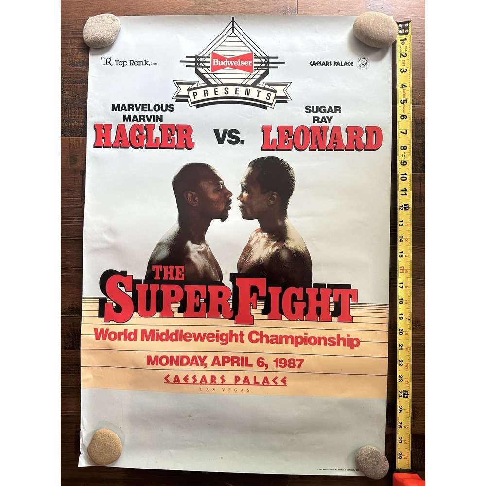 1987 Hagler vs Sugar Ray Leonard Boxing Poster The Super Fight Caesars Palace
